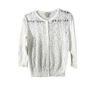 Loft Womens Small Cardigan Lace Cottagecore Preppy Soft Knit Coastal Romantic